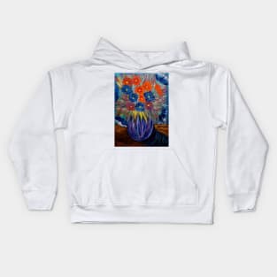 Bright and colorful abstract flowers in a window painting Kids Hoodie